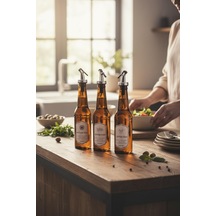 Cam Yağlık - 3 Lü Pratik Kapaklı Yağlık - Sirkelik 350 Ml. Yağdanlık Kahverengi