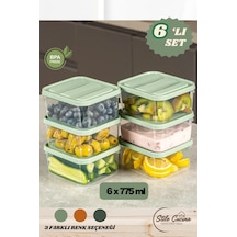 6'lı Buzdolabı Düzenleyici Organizeri Mikrodalgaya Uygun Difriz Saklama Kabı 6x775ml Mint Yeşil