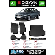 S-dizayn Skoda Octavia 3d Pro Havuzlu Paspas Ve Bagaj Havuzu Seti 2'li Set 2013-2017 A+ Kalite