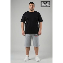 Süperlife Büyük Beden Erkek 3xl-6xl Rahat Kalıp Cepli Brooklyn 1970 Baskılı Penye Kapri Şort Spr26bsr591-03 Gri Melanj