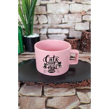 Cats Books And Coffee Temalı Kedi Kitap Kahve Sever Kare Kulplu Fincan Pembe Kupa Bardak Pembe
