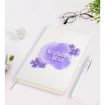 Kişiye Özel Kadınlar Günü Tasarımlı Beyaz Defter Kalem Seti-16