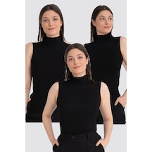 Arma Yıldız Kadın Siyah Balıkçı Yaka Kolsuz Body 3'lü Paket Siyah