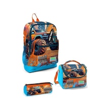 Coral High Goshopya Mavi Turuncu High Wheels Truck Desenli 3 Lü Okul Çanta Seti Goset0123778 Çok Renkli