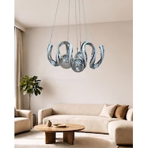Helejon 6lı Büyük Modern Ledli Avize Çizgili 3 Renk Power Ledli Krom Kaplama Yatak Odası Salon Mutfak