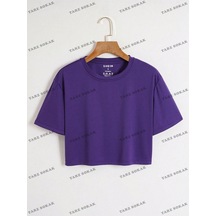 Flood Of Style Crop Ckod-232913 Katı Düşük Omuz Kısa Mor