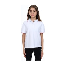 Toontoy Kids Toontoy Kız Çocuk Baskılı Polo Yaka Çıtçıtlı Kısa Kollu Tişört - Yırtmaçlı Beyaz