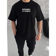 Barlashive Erkek Tişört Bisiklet Yaka Baskılı Oversize Kısa Kol T-shirt - Siyah Çok Renkli