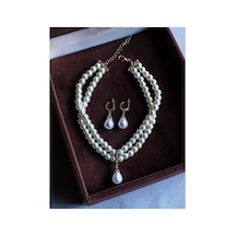 Zirkon Taşlı Tasma Choker İnci Kolye Ve İnci Küpe Seti Düğün Nikah Kına Beyaz 96662388