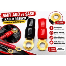 Amfi Akü Şase Kablo Pabucu - 2 Adet 1 Siyah + 1 Kırmızı - 4ga - 6ga Ve 8ga Kablo İçin Gold Uçlu İz