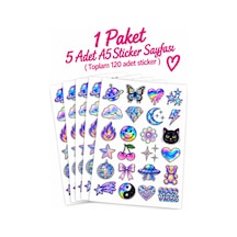 Renkli Hologram Sticker Seti 5li A5 Toplam 120 Adet Çok Renkli