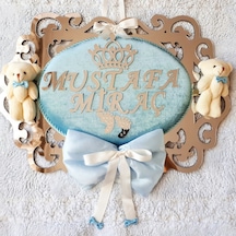 Ahşap Özel Kesim Ayıcıklı Model Erkek Bebek Kapı Süsü Çok Renkli