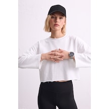 Barrels And Oıl Kadın Bisiklet Yaka Oversize Kısa Swaetshirt - Ekru Ekru