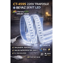 220v Trafosuz Yapışkanlı Dış Mekan Şerit Led 3 Metre Beyaz