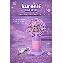 Jasper Mor-pembe Kuromi Figürlü Taşınabilir Standlı Serinletici Fan 3 Hız Ayarlı , Typ-c Şarjlı Fan Masaüstü Fan Vantila