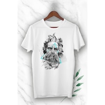 Flood Of Style Mitoloji Heykel Poseidon Baskılı Beyaz Unısex Tişört