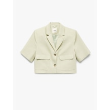 Koton Cepli Düğmeli Kısa Kollu Astarlı Keten Crop Blazer Ceket Ada Çayı 5sak50176uw Açık Yeşil