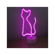 Eşe Sevgiliye Güzel Romantik Hediye Neon Işıklı Kedi Lamba Usb Ka Pembe