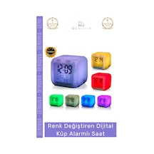 Çalarsaat Renk Değiştiren Dijital Termometreli Işıklı Dekoratif Gece Alarmlı Küp Masa Çalar Saat Çok Renkli