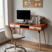 Mobenta Modest Desk: Masif Çalışma & Laptop Masası 2 Çekmece 1 Bölme - 120x60 Bk-bz Bakır-krem