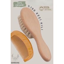 %100 Keçi Kılı Bebek Saç Fırçası ve Bebek Şimşir Tarak 2'li Set + Bez Kese Hediyeli