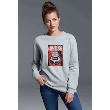 Black Mirror Red Baskılı Gri Kadın Sweatshirt