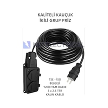 Kauçuk 2'li 50 Metre Topraklı Grup Priz - 3x2.5 Ttr Tam Bakır Kalın Siyah Kablo 50 Metre