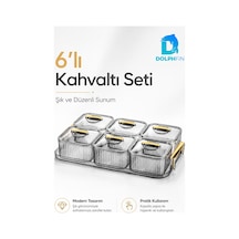 6 Lı Kapaklı Kahvaltılık Seti Şeffaf Gold Kulplu Sunum Tepsili Seffaf