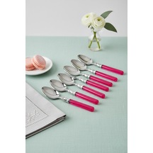 6 Lı Paslanmaz Çelik Pembe Tatlı Kaşığı Seti Pembe