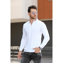 Oksit Vilnius Slim Fit Çizgili Gömlek Yaka Yarım Fermuarlı Erkek Triko 001