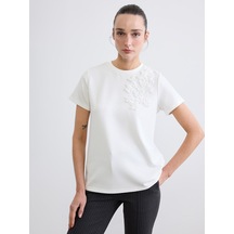 Lcw Everyday Beyaz Çiçekli Soft Touch Kadın Tişört