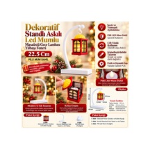 Dekoratif Standlı Askılı Led Mumlu Masaüstü Gece Lambası Yılbaşı Feneri 22.5 Cm Pilli Mum Dahil Açık Altın