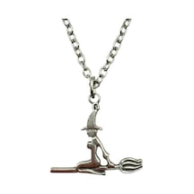 Süpürgeli Cadı Figürlü Unisex Kolye 60 Cm Zincirli Gotik, Mistik Ve Büyülü Tasarım Çok renkli