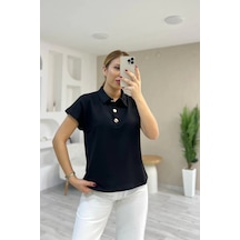 Çınar Boutique Polo Yaka Düğmeli Tişört Siyah Siyah