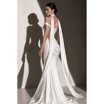 Ezni Atelier Saten Gelin Pelerini 150 Cm Transparan Gelinlik Pelerini Uzun Gelin Pelerini Zarif Düğün Pelerini Beyaz Beyaz