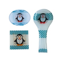 Cam Gider Kapağı + Cam Kepçe Altlığı Kaşıklık + Cam Sabunluk 3Lü Set