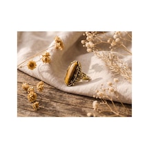 Esoo Jewelry Vintage Tasarım Bal Kahve Taşlı Ayarlanabilir Kadın Yüzük - Antik Gold Görünümlü Kahverengi