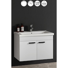 Çiğdem Kulplu 80 Cm Beyaz Mdf Seramik Lavabolu Asma Banyo Alt Dolabı