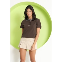 Kadın Polo Yaka T-shirt Kahverengi
