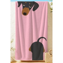 Sevimli Köpek Figürlü Çocuk Plaj Havlusu - Pembe Modern Hayvan Temalı Hızlı Kuruyan Mikrofiber Havlu Bulut Defne