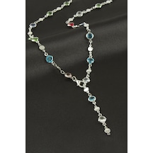 Yuvarlak - 997 - Zirkon Taşlı Y Kolye - Muratech - Gümüş Rengi