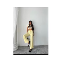 Unika Boutique Yüksek Bel Fitilli Beli Lastikli Yazlık Kadın Pantolon Sarı