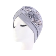Trendy Türban Şapkası Çekme Önleyici Çiçek Tüm Maç Renk: Açık Gri Lacivert