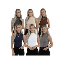 Hashtag Kadın Balıkçı Yaka Sıfır Kol Body 6'lı Set Viskon Kumaş Lacivert-beyaz-gri-antarasit-bej-kahverengi