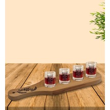 Kişiye Özel Masif Ahşap Tekila Sunum Tepsisi Ve 4 Lü Shot Bardak Seti - Model 7