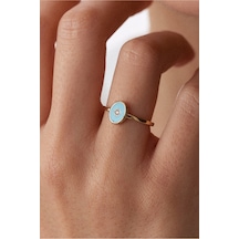 8 Ayar Oval Tasarımlı Mineli Kadın Altın Eklem Yüzük Altın