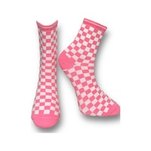 Me-vo Tekli Pembe Renkli Bay/bayan Unisex Esnek Nem Alabilen Pamuklu Dama Desenli Soket Çorap Pembe