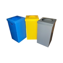 3 Lü Geri Dönüşüm Kutusu İç Mekan Sıfır Atık 35x35x70cm Plastik Oluklu Kağıt Metal Plastik Atıklar İçin Set Çok Renkli