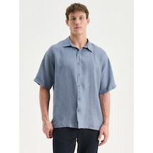 Lcw Vision Mavi Regular Fit Kısa Kollu %100 Keten Erkek Gömlek