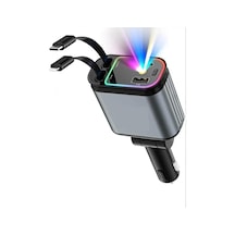 4in1 Araç Şarj Cihazı Type-c + Usb Hızlı Şarj Led Ekranlı Akıllı 48w Çift Girişli Şarj Adaptörü